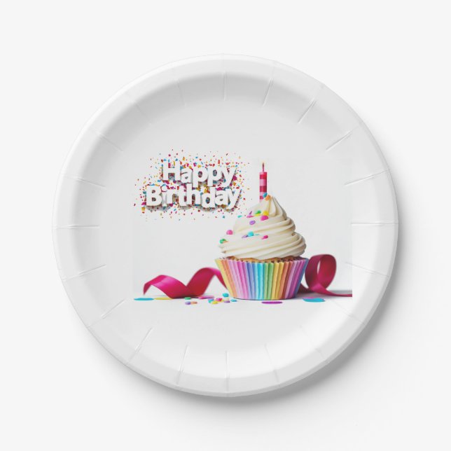 Happy Birthday Cupcake  Paper Plate (Front)