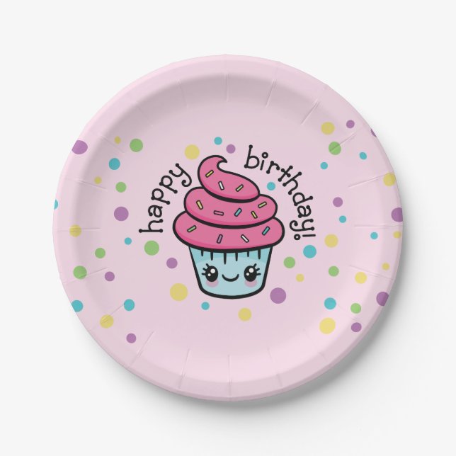 Happy Birthday Cupcake paper plates (Front)