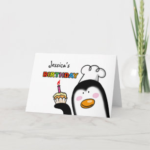 Happy Birthday cupcake penguin chef Card