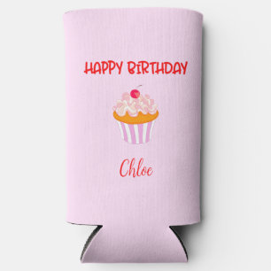 Happy Birthday Cupcake Personalised with Name Seltzer Can Cooler