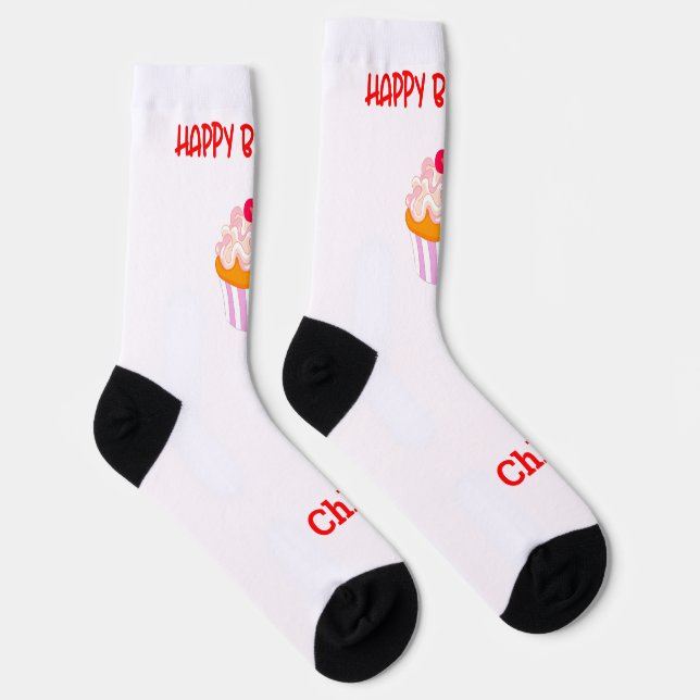 Happy Birthday Cupcake Personalised with Name  Socks (Right)