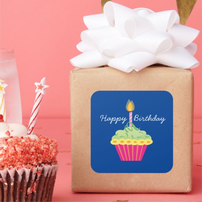 Happy Birthday Cupcake Square Sticker (Party)