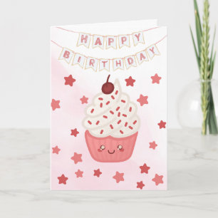 Happy Birthday Cupcake & Stars Happy Birthday Card