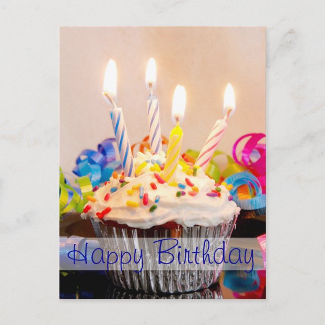 Happy Birthday Cupcake with Candles Postcard (Front)