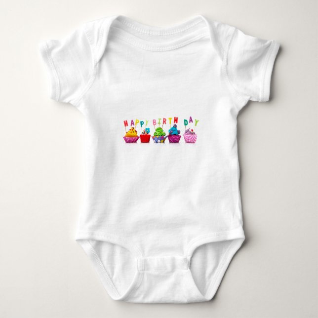 Happy Birthday Cupcakes Baby Bodysuit (Front)