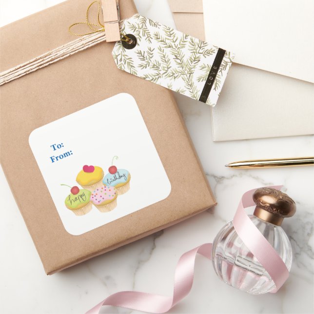 Happy Birthday Cupcakes Gift Tag Stickers (Gifting)