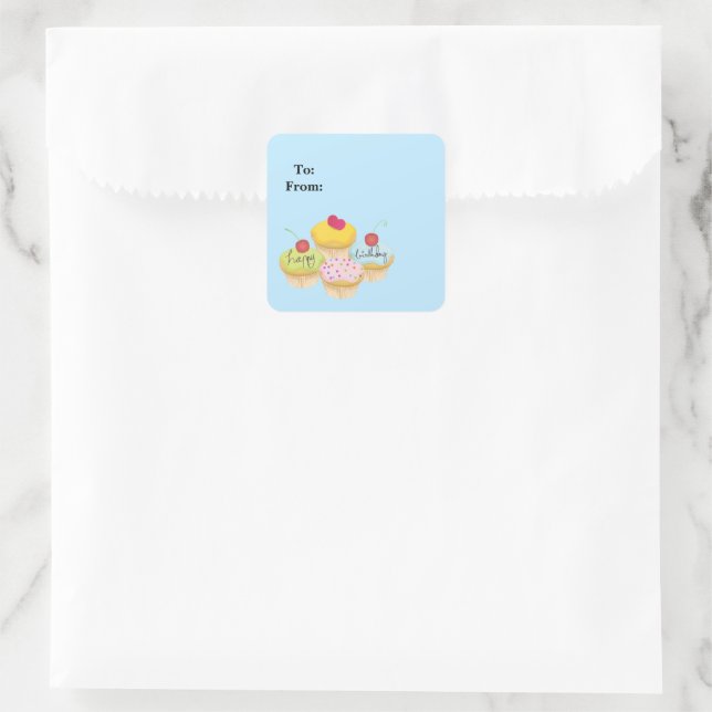 Happy Birthday Cupcakes Gift Tag Stickers (Bag)