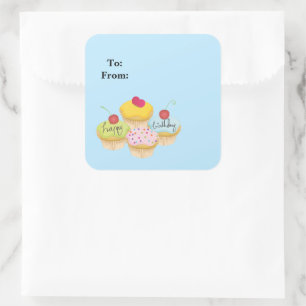 Happy Birthday Cupcakes Gift Tag Stickers