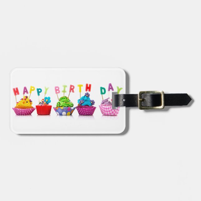 Happy Birthday Cupcakes Luggage Tag (Front Horizontal)