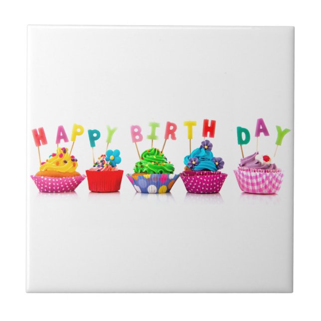 Happy Birthday Cupcakes Tile (Front)