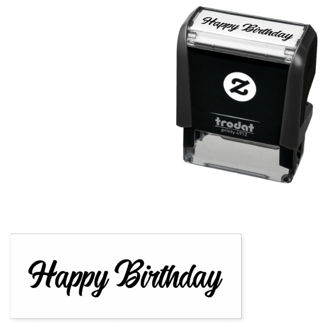 Happy Birthday Cursive Script Text Self-inking Stamp (In Situ)