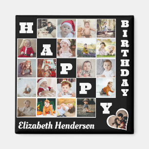 Happy Birthday Custom 21 Photo Collage Gift Magnet