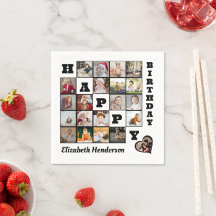 Happy Birthday Custom 21 Photo Collage Gift  Napkin