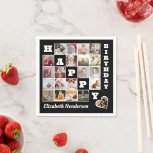 Happy Birthday Custom 21 Photo Collage Gift Napkin