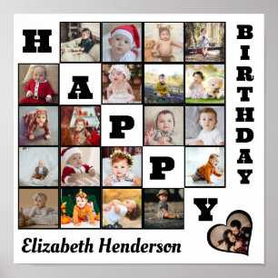 Happy Birthday Custom 21 Photo Collage Gift  Poster