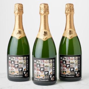 Happy Birthday Custom 21 Photo Collage Gift Sparkling Wine Label