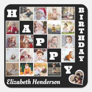 Happy Birthday Custom 21 Photo Collage Gift Square Sticker