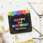 Happy Birthday Custom Age Name Colourful Balloons Square Paper Coaster<br><div class="desc">Celebrate your special someone with these fun and colourful birthday paper coasters featuring brightly coloured balloons and faux gold confetti glitter.  Just add the birthday person's age and name to personalise. Bold and colourful yet simple and fun - the perfect coasters for any aged birthday party celebration.</div>