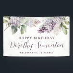 Happy Birthday Custom Banner Purple Floral 18th<br><div class="desc">Soft watercolor purple lilacs create a pretty springtime 18th birthday welcome banner. The calligraphy adds an elegant touch. All of the text is easily edited. This item is part of the Purple Spring Lilac Flower collection. It lets you choose a theme and then easily create a unique invitation suite, welcome...</div>