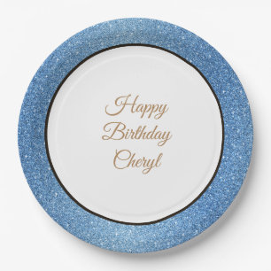 Happy Birthday Custom Blue Glitter 9" Paper Plates