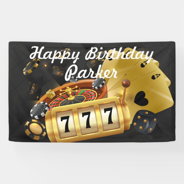Happy Birthday Custom Casino Party Black Gold Banner (Horizontal)