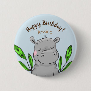Happy Birthday Custom Cute Hippo 6 Cm Round Badge