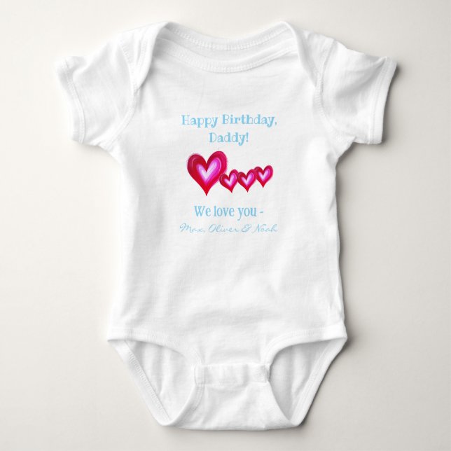 Happy Birthday, Custom Daddy Of Triplets Baby Bodysuit (Front)