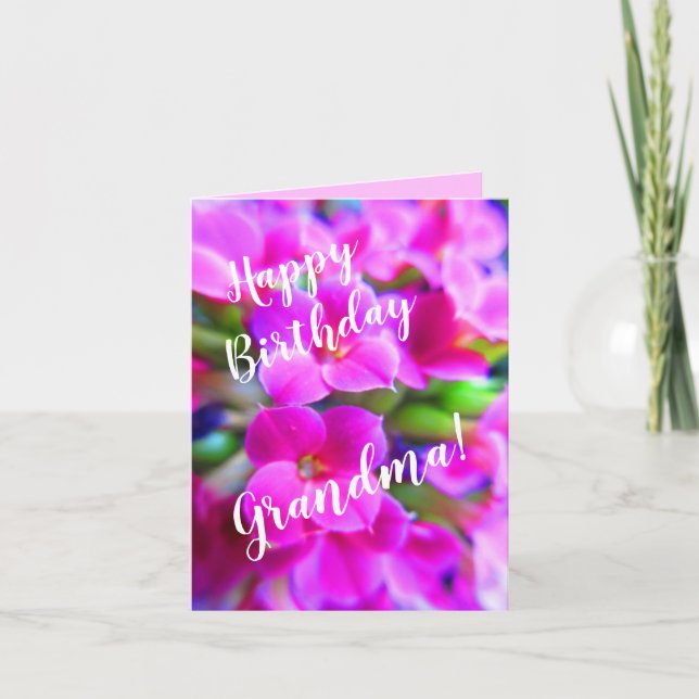 Happy Birthday Custom Name Bright Pink Flowers Card (Front)