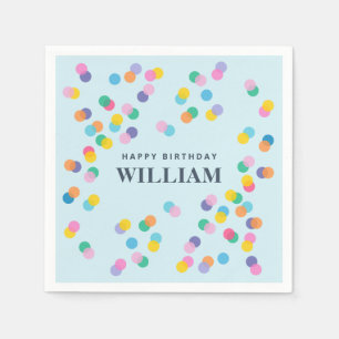 Happy Birthday Custom Name Confetti Pastel Blue Napkin