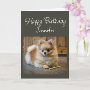 Happy Birthday Custom Name Cute Pomeranian Dog Card