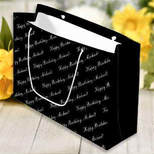 Happy Birthday Custom Name Elegant Large Gift Bag