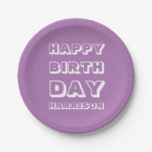 Happy Birthday Custom Name lavender Modern Paper Plate