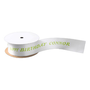 Happy Birthday Custom Name   Lime Green Colour Satin Ribbon