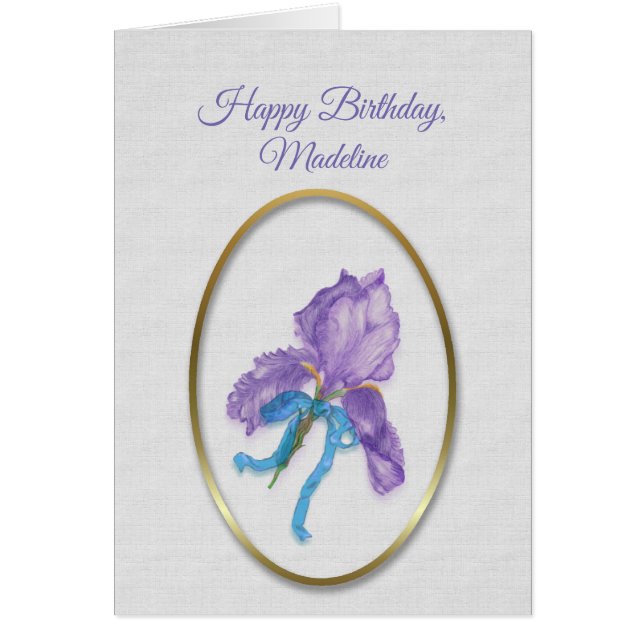 Happy Birthday, (custom name) Purple Iris (Front)