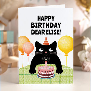 Happy Birthday custom name with black kitten Card