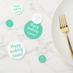 Happy Birthday - Custom Personalised Teal & White Confetti