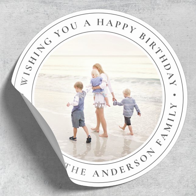 Happy Birthday Custom Photo Classic Round Sticker (Creator Uploaded)