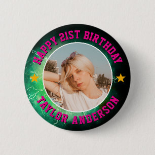 Happy Birthday Custom Photo Cool Retro Bootleg 6 Cm Round Badge