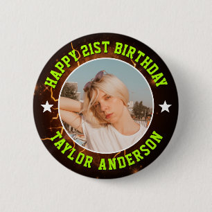 Happy Birthday Custom Photo Cool Retro Bootleg 6 Cm Round Badge