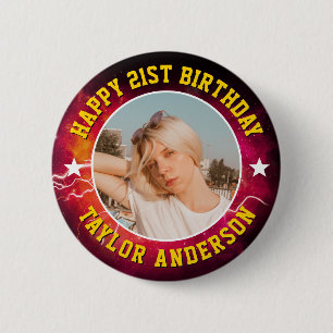 Happy Birthday Custom Photo Cool Retro Bootleg 6 Cm Round Badge