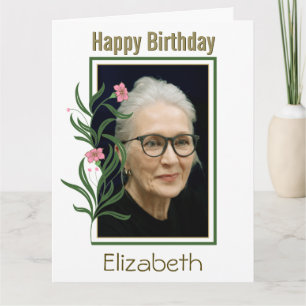 Happy Birthday Custom Photo Flower Border Card