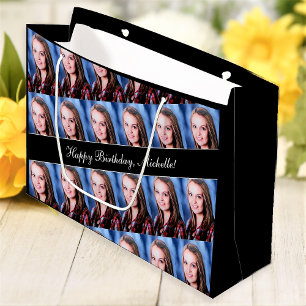 Happy Birthday Custom Photo Text Personalised Large Gift Bag