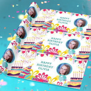 Happy Birthday Custom Photo Text Personalised Wrapping Paper