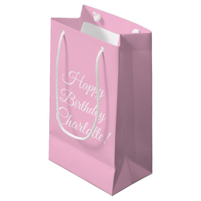 Happy Birthday custom script name text light pink Small Gift Bag (Front Angled)