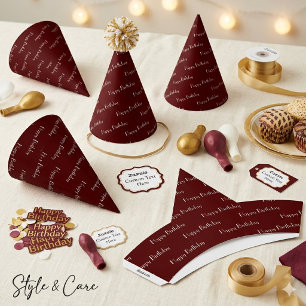 Happy Birthday Custom Text Pattern Maroon Party Hat