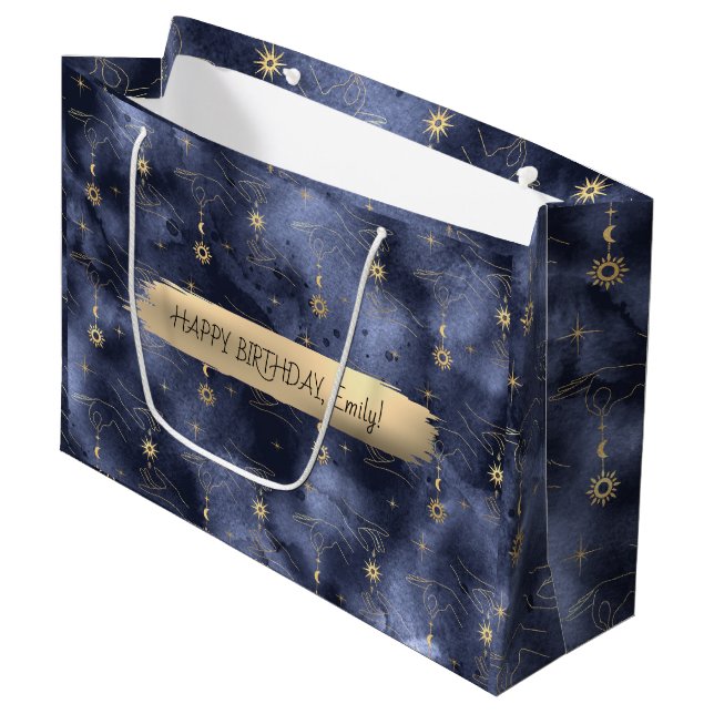 Happy Birthday Custom Text trendy Personalised  Large Gift Bag (Front Angled)