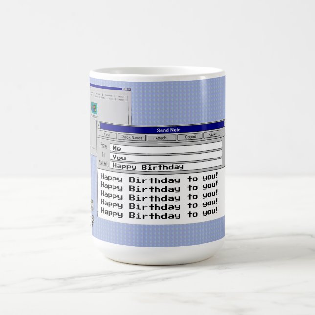 Happy Birthday Custom Windows 95 Computer Theme    Coffee Mug (Center)