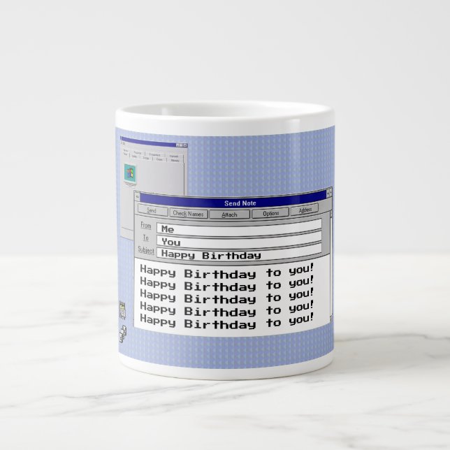 Happy Birthday Custom Windows 95 Computer Theme   Large Coffee Mug (Front)