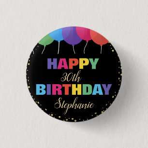 Happy Birthday Custom Year Name Colourful Balloons 3 Cm Round Badge