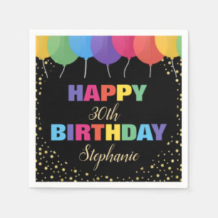 Happy Birthday Custom Year Name Colourful Balloons Napkin